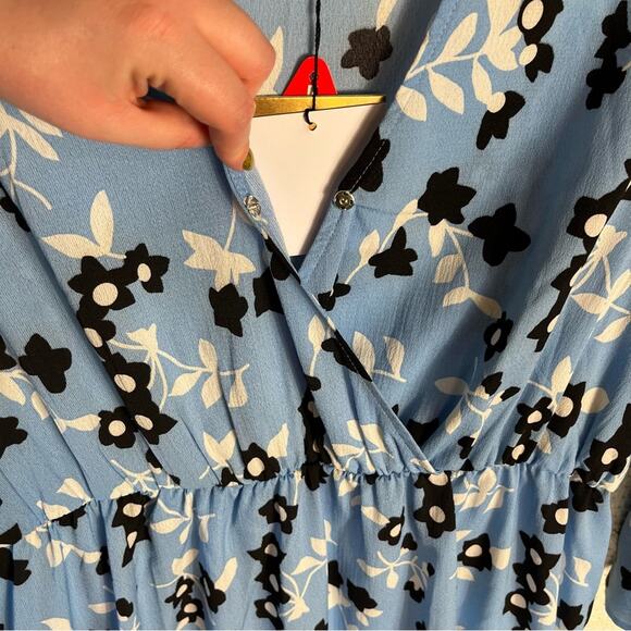 NWT UNIQUE21 Blue Ruffle Chiffon Hero Floral Print Smock A Line Dress Light - Picture 3 of 13